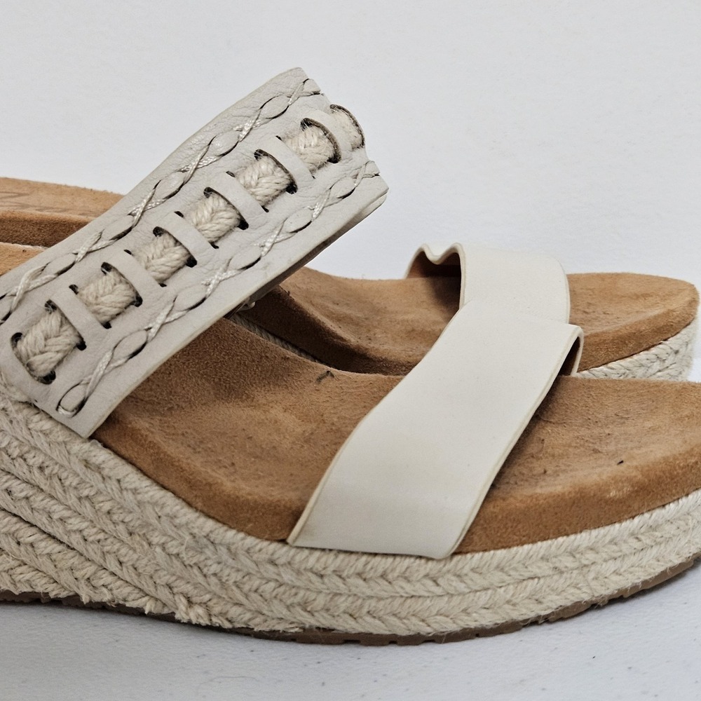 Zodiac Wedge Sandals Women 10 White Poppy Espadrille Slide Leather Platform Boho - Picture 2 of 11